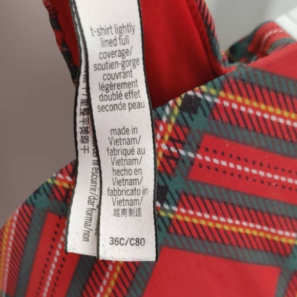 Victoria's Secret Bra T-Shirt Lightly Lined Full Coverage 36C Red Plaid - Picture 3 of 5